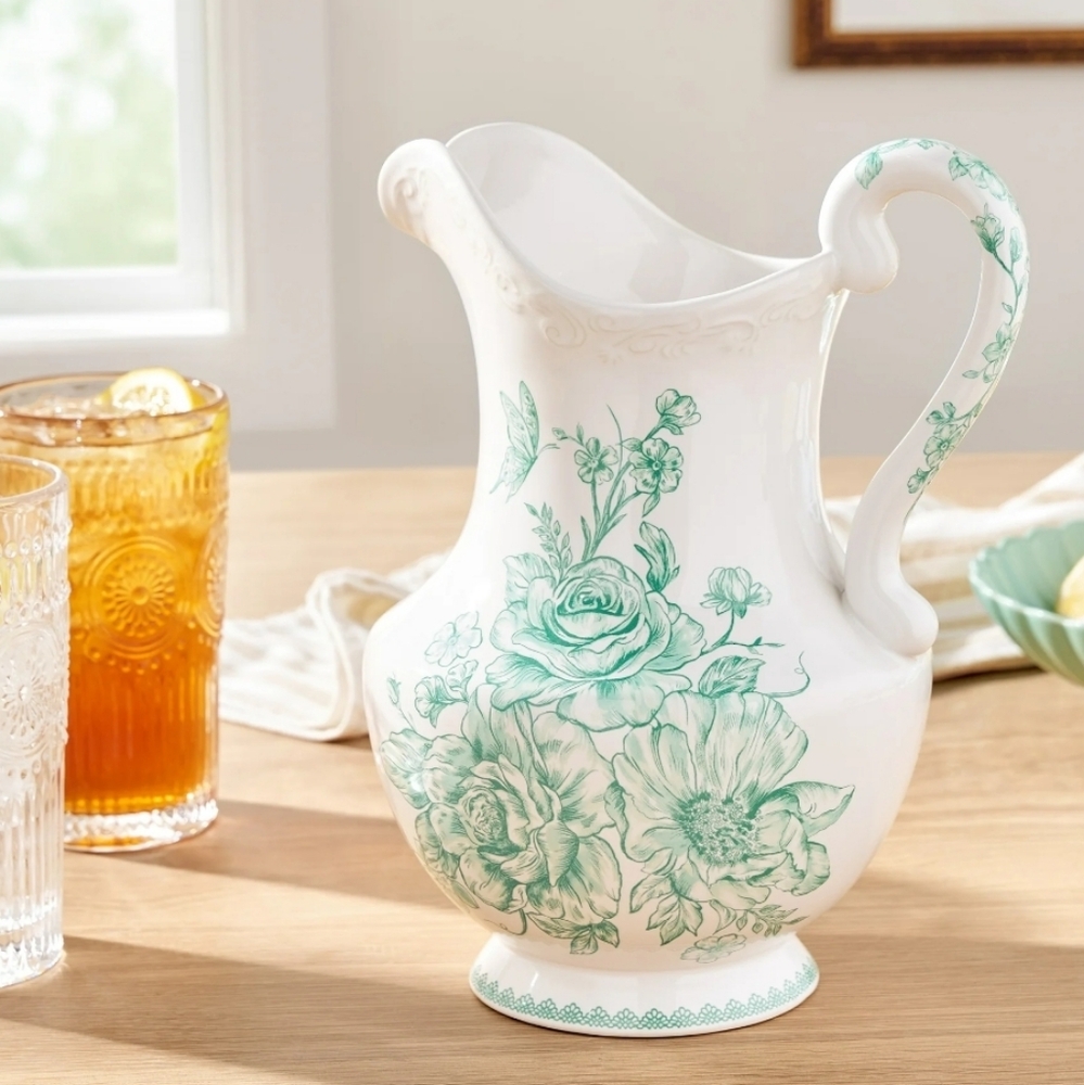 💕 2025 The Pioneer Woman Agatha Green  Floral Pitcher